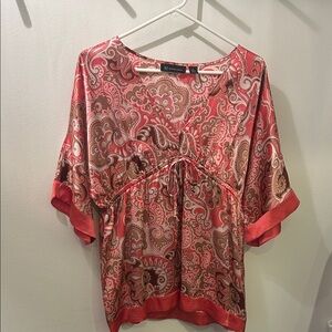 INC International Concepts Silk Peach and Brown Paisley Blouse Size 6